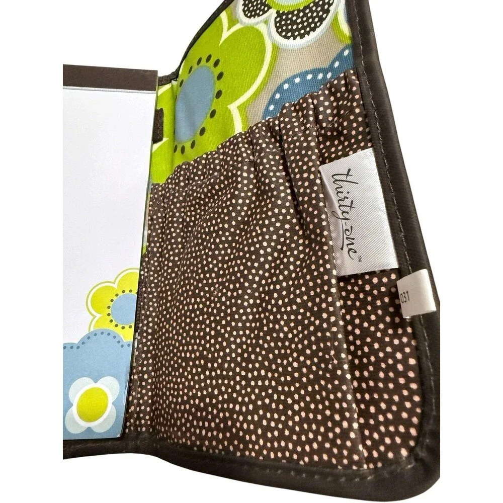 Thirty-One Fold & Go Organizer Floral Notepad Portfolio Blue Green Brown